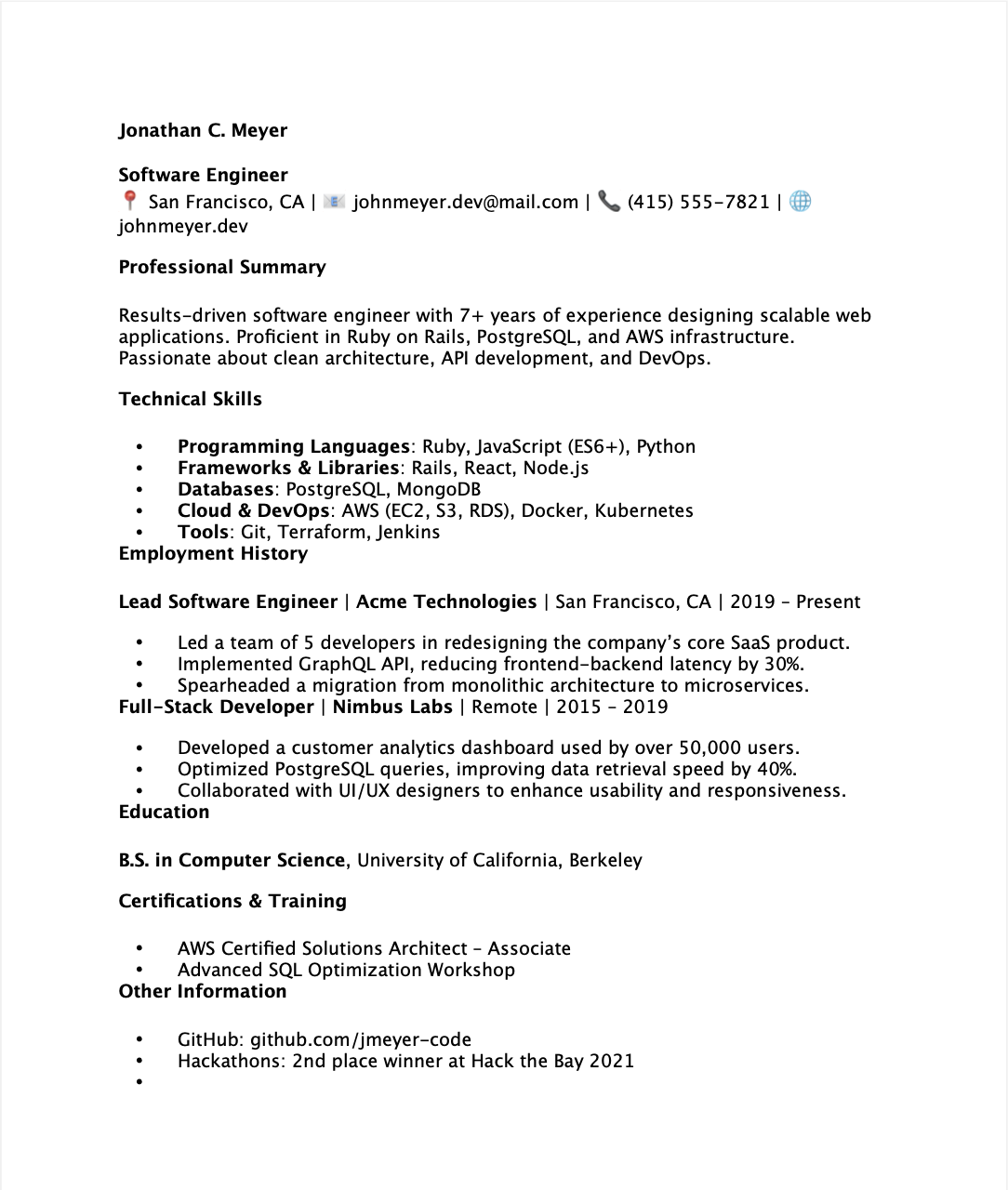 Jonathan original resume screenshot