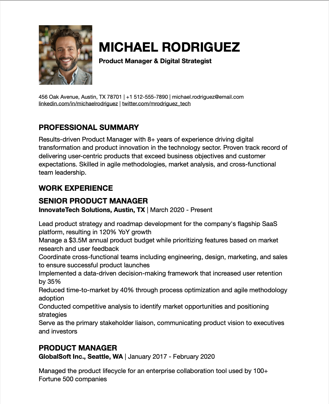 Michael original resume screenshot